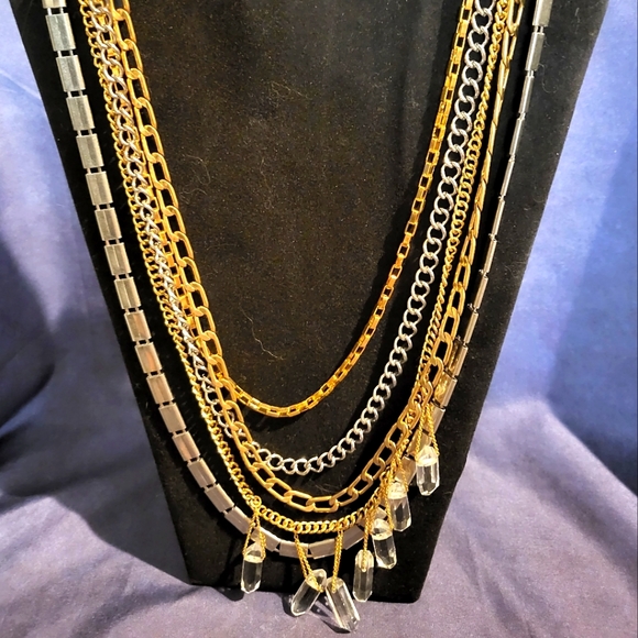 Banana Republic Jewelry - BANANA REPUBLIC Multi Chain Necklace Gold and Silver Tones with Beads